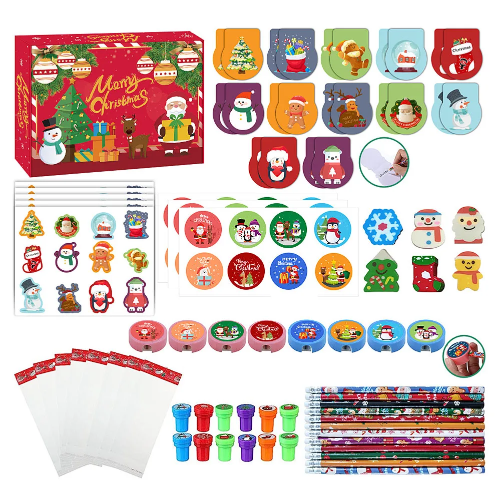 

Christmas Gift Stationery Set Sticker Cards Cartoon Christmas Creative Erasers Pencil Sharpeners Pencils Durable