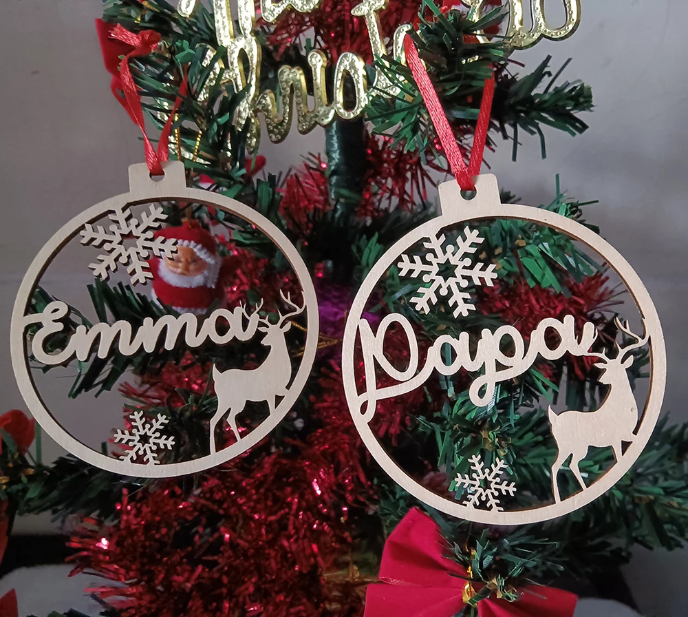 Рождественские деревянные подвески, Подвесные Украшения для рождественской елки, деревянные поделки «сделай сам», лазерная резка для дома, Рождественские Подвески вечерние праздничные новогодние подарки