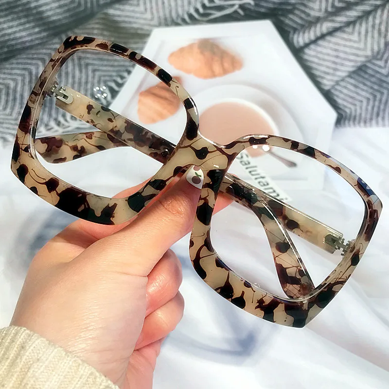 

Oversized Square Anti-blue Light Eyeglasses For Women Vintage New Fashion Brand Flower Computer T Glasses Frame Female Shades
