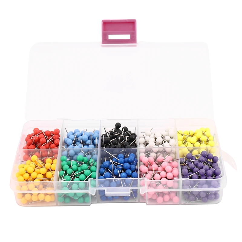 

1000 Pieces 1/8 Inch Map Push Pins Map Tacks With Plastic Round Heads And Steel Needle Points 10 Colors (Each Color 100 PCS)