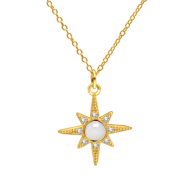 

Hot selling 925 silver in Europe and America, new advanced style, micro-embedded octagonal star pendant, retro sunlight