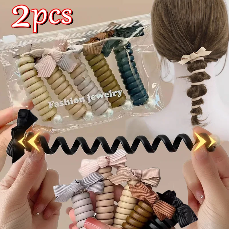 

Эластичные резинки для волос, Стильные Простые аксессуары для волос с бантом, на спирали, для конского хвоста