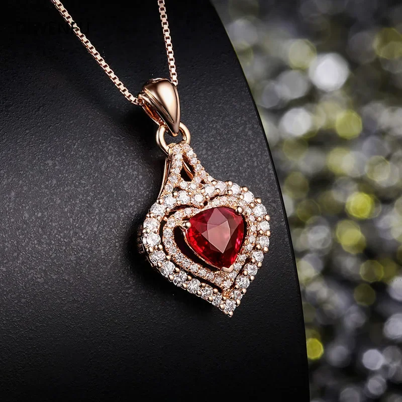 Фото Натуральный рубиновый кулон из розового золота 14K, ювелирное украшение для женщин, изысканные украшения, подвеска из розового золота 14K №3