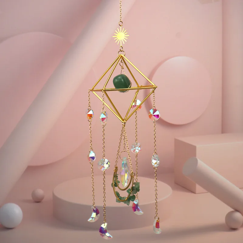 Sun Catcher Lamp Stand Hanging Window Garden Crystal Water Drop Decoration Handmade Copper Wire Wrap Natural Gravel Ornament