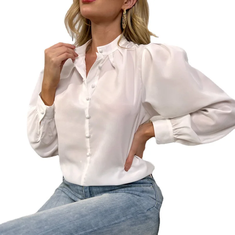 

Блузка Женская однотонная с длинным рукавом, свободная Рубашка с лацканами, элегантная одежда, 2023