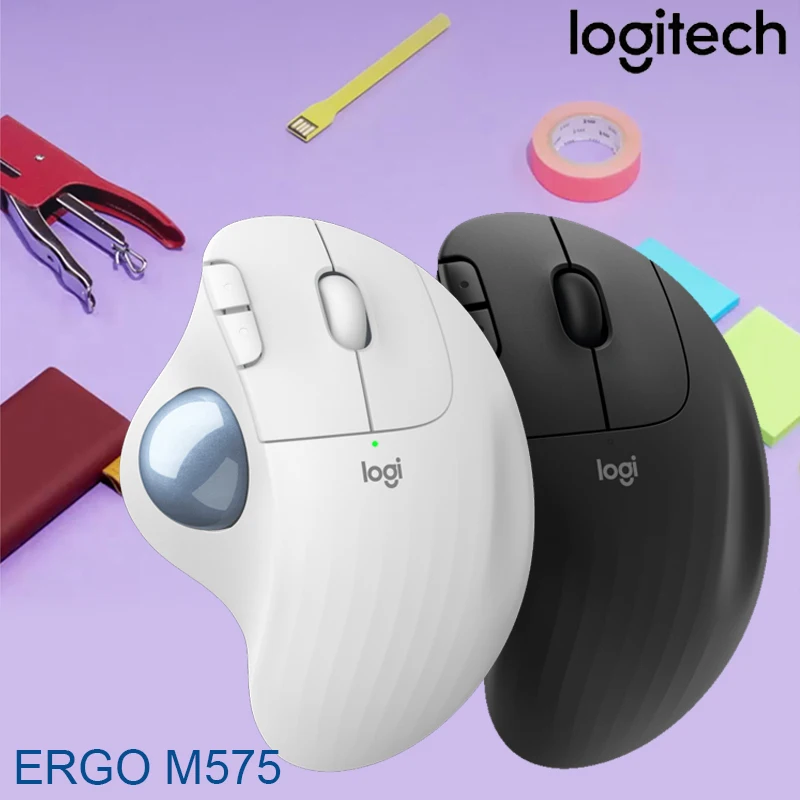 Logitech беспроводная эргономичная мышь ERGO M575 с 5 кнопками, беспроводная мышь 2,4 ГГц для офиса, аксессуары для компьютера для рисования