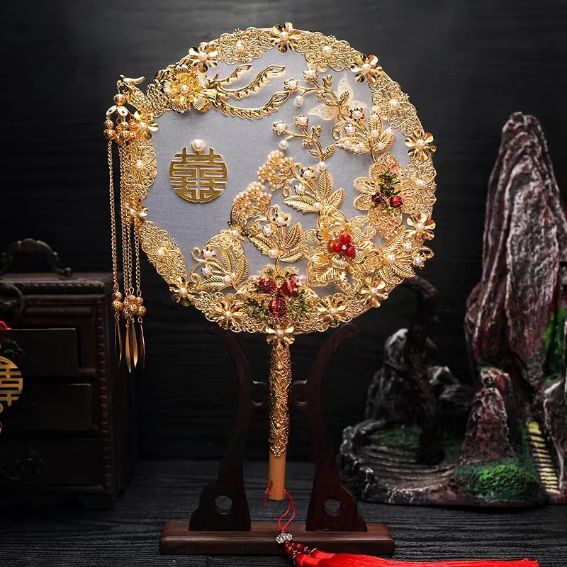 

Ancient Style Group Fan Bride Wedding Gift Chinese Exquisite Fan Finished DIY Material Bag (Including Glue Gun)