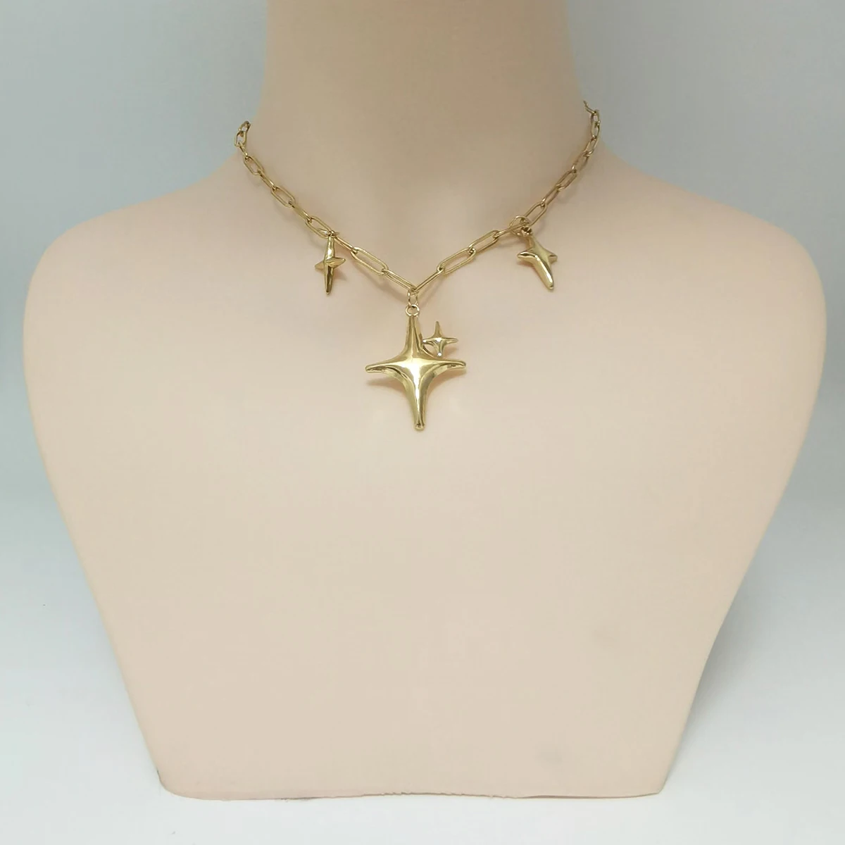 1 шт. ожерелье из нержавеющей стали с двойными блестящими звездами колье