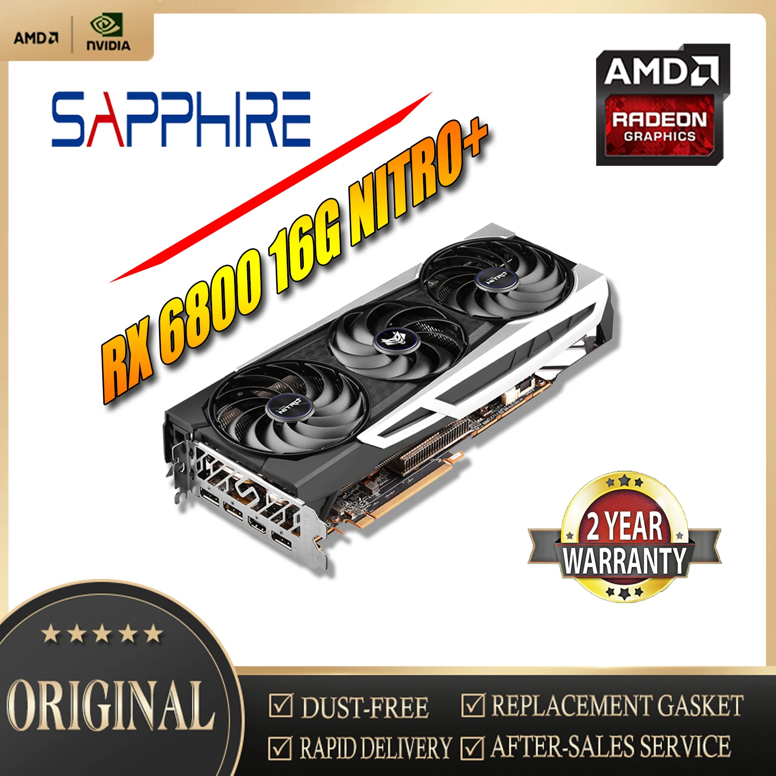 Sapphire  Radeon RX6800 16G NITRO  7nm  Graphics AMD Video Desktop PC Game Map Used