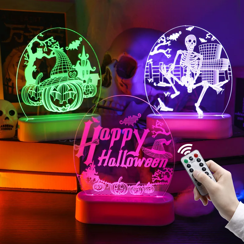 Halloween Decorative Pumpkin Carriage 3D Lamp Light Gifts Toys LED USB Mood Night Light Multicolor Luminaria Bedroom Table GL191