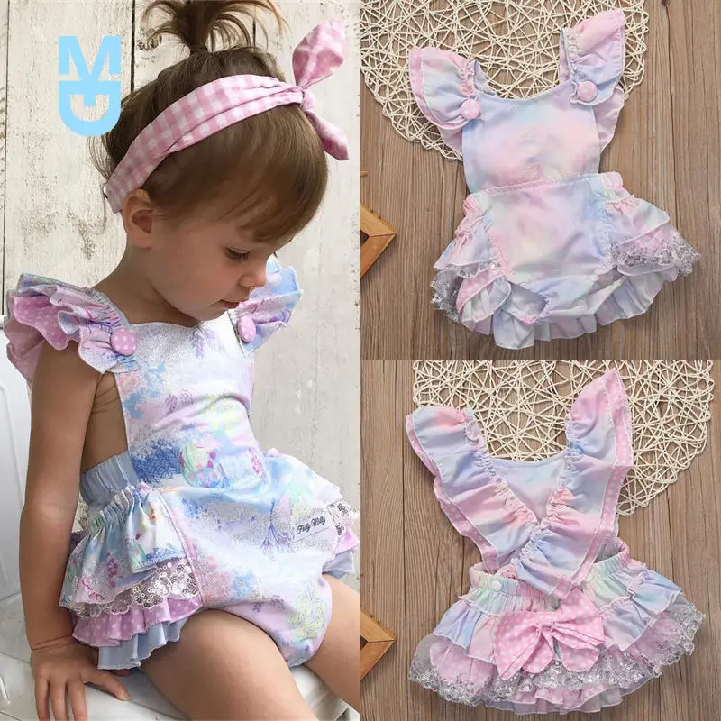

New Floral Ruffle Cross Back Bow Romper 2022 Summer Newborn Infant Baby Girl Sleeveless Romper Jumpsuit Outfits Sunsuit
