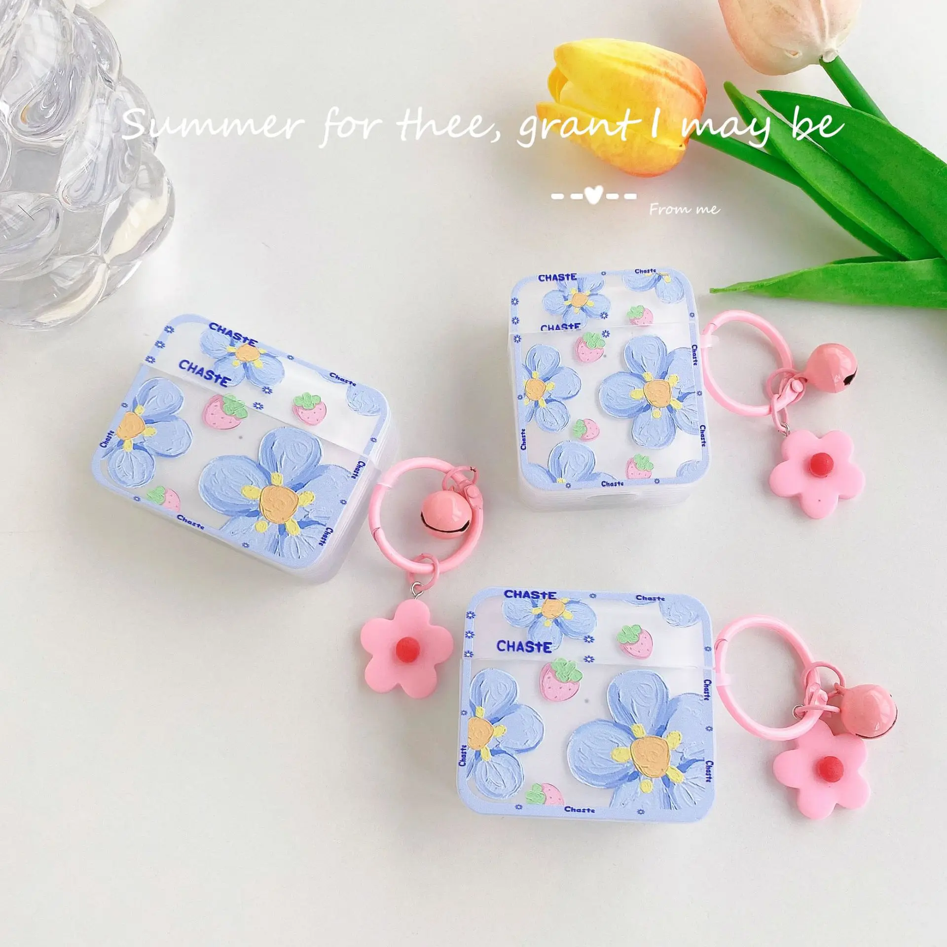 

Fundas for AirPods Pro 2 Case Korean Painting Flowers Daisy Pendant Keyring Headphone Cases For Air Pods 1 3 Soft Earphone Cover