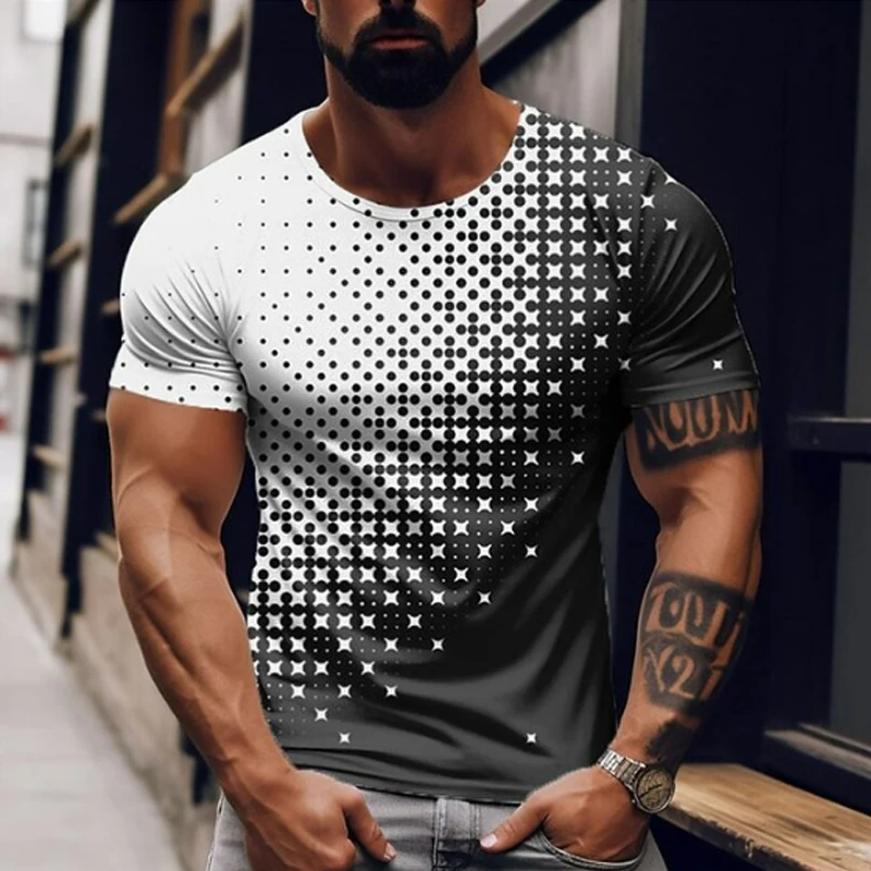 

2023 Men's T-shirt Short Sleeve Polka Dots Print T-shirt Men's Top Brand New Brand Men's 3D T-shirt Short Sleeve