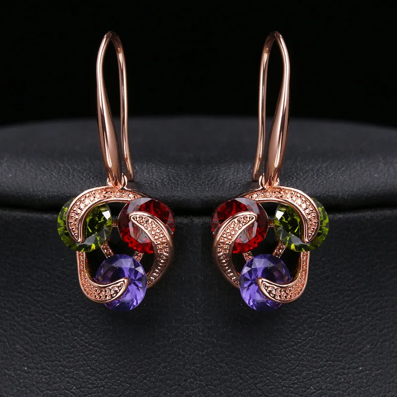 

Rose Gold Heart Female Windmill Earrings Pendant New Design Colorful Zircon Crystal Pendant Earrings Luxury Fashion Earrings