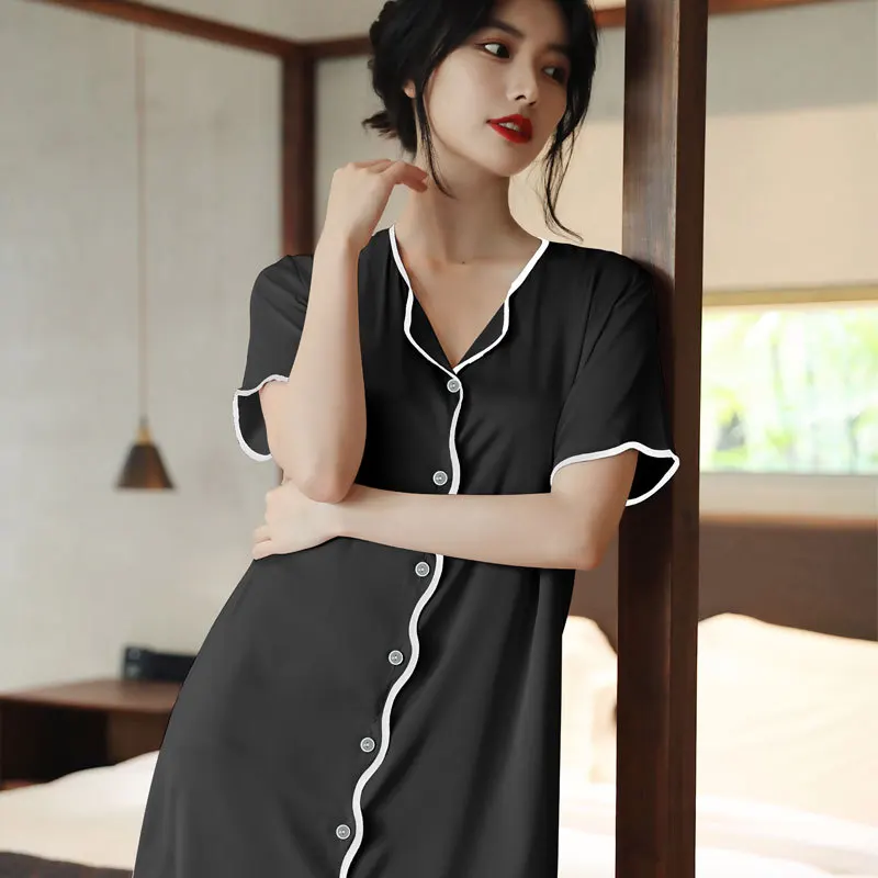 New Nightdress Female Summer Thin Style Sexy Pajamas Shirt Skirt Satin Nightdress Sleepwear Night Women Sleepwear