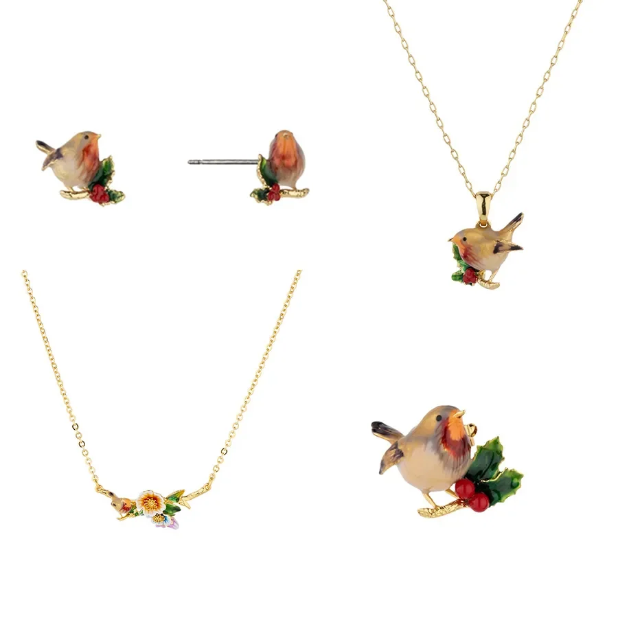 Эмалированные Серьги Robin Berry ожерелье брошь украшения в виде листьев леса для