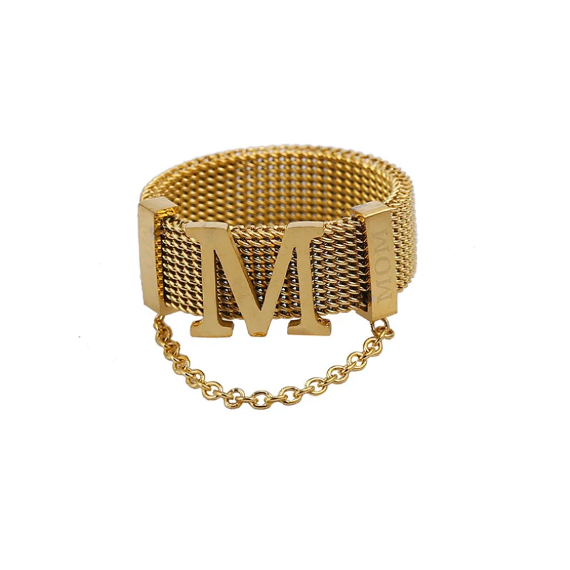 

316L Stainless Steel New Fashion Upscale Jewelry Hyperbole Hip Hop Punk M Shape Lettering MoM Chain Wedding Rings For Women