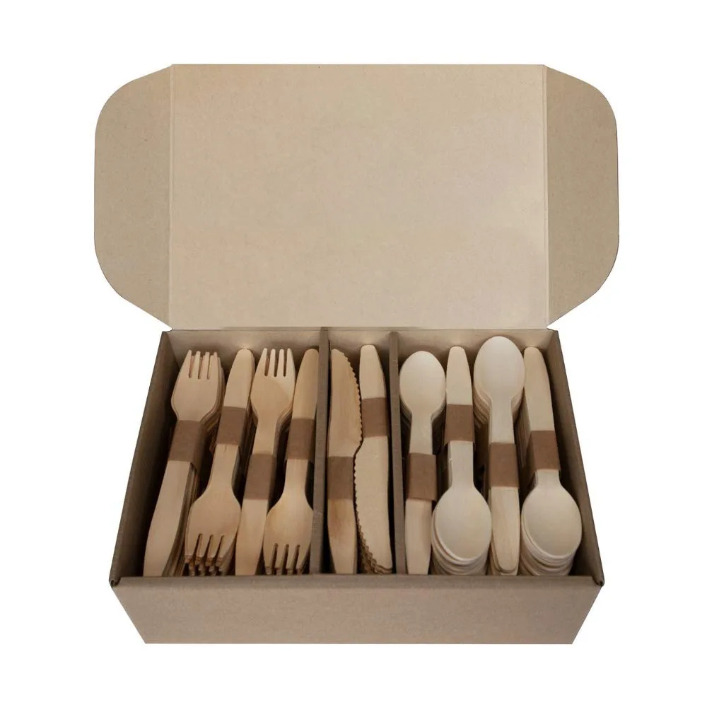 

Home Party Dessert Spoons Knives Forks Dining Birthday Party Tableware Supplies 300pcs Disposable Wooden Cutlery Set