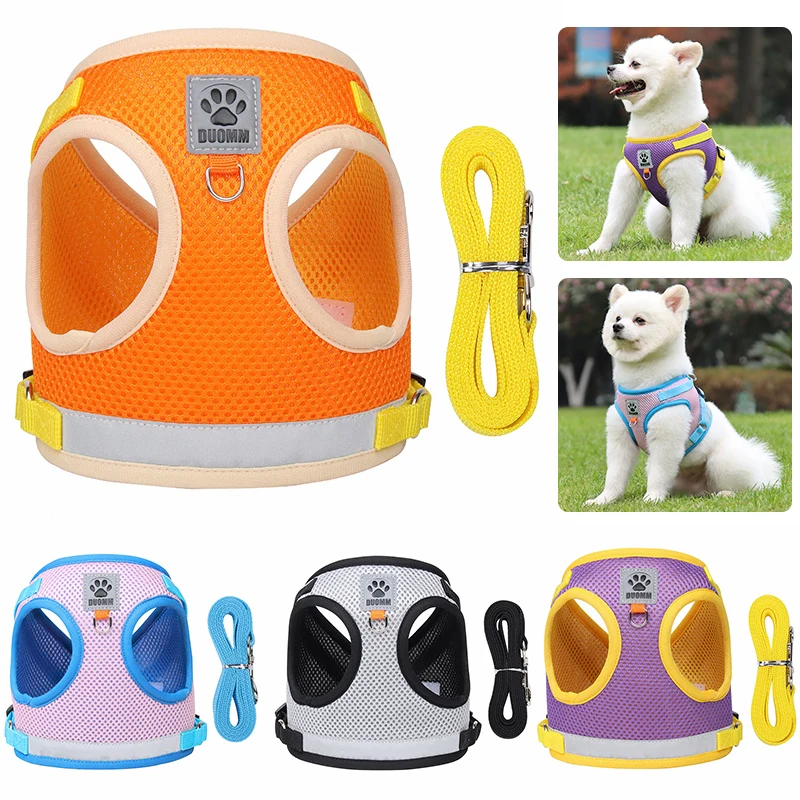 Dog Harness And Leash Set for Small Dogs Cats Reflective Pet Harness Adjustable Breathable Pet Chest Vest Leash Dog Accessories