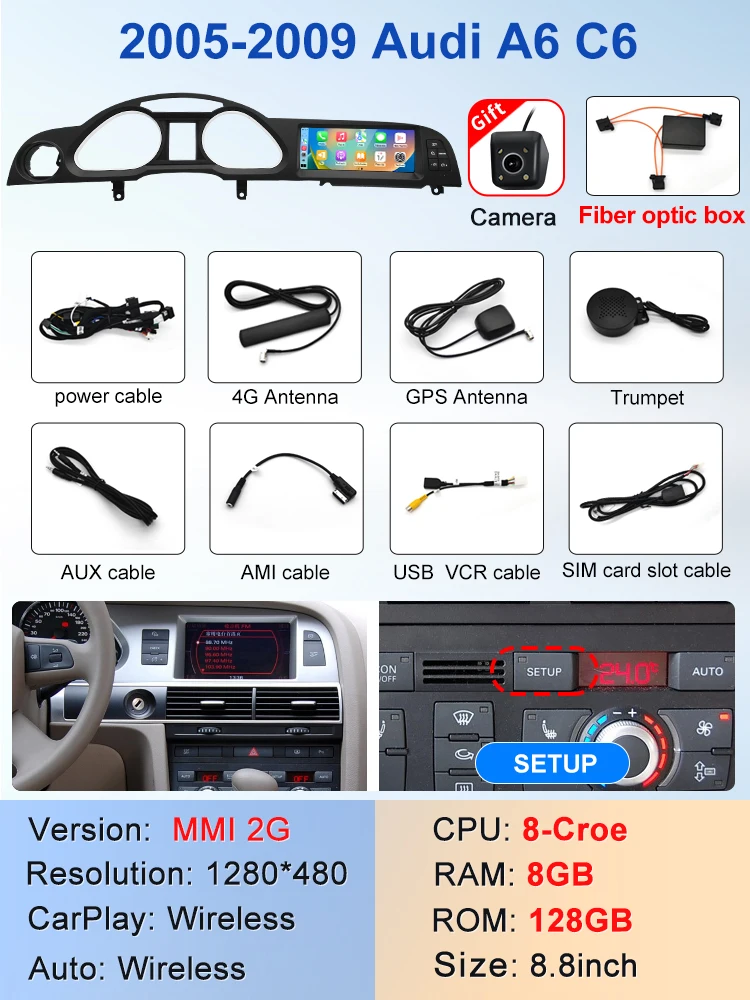 

2025 Новый черный автомобильный мультимедийный беспроводной Android AUTO CarPlay 8,8-дюймовый экран для AUDI A6 C6 2005-2011 лет Автомобильные видеоплееры GPS