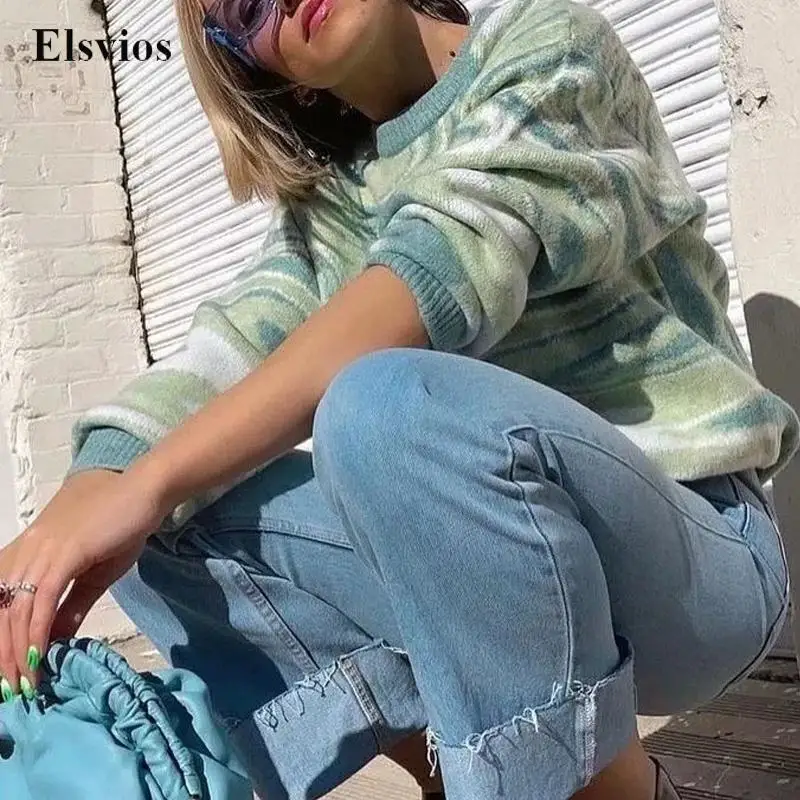 

Женский трикотажный свитер с круглым вырезом, с длинным рукавом