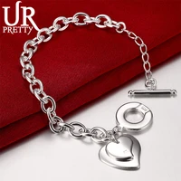 urpretty 925 sterling silver two heart pendant bracelet chain for women man wedding engagement fashion charm party jewelry