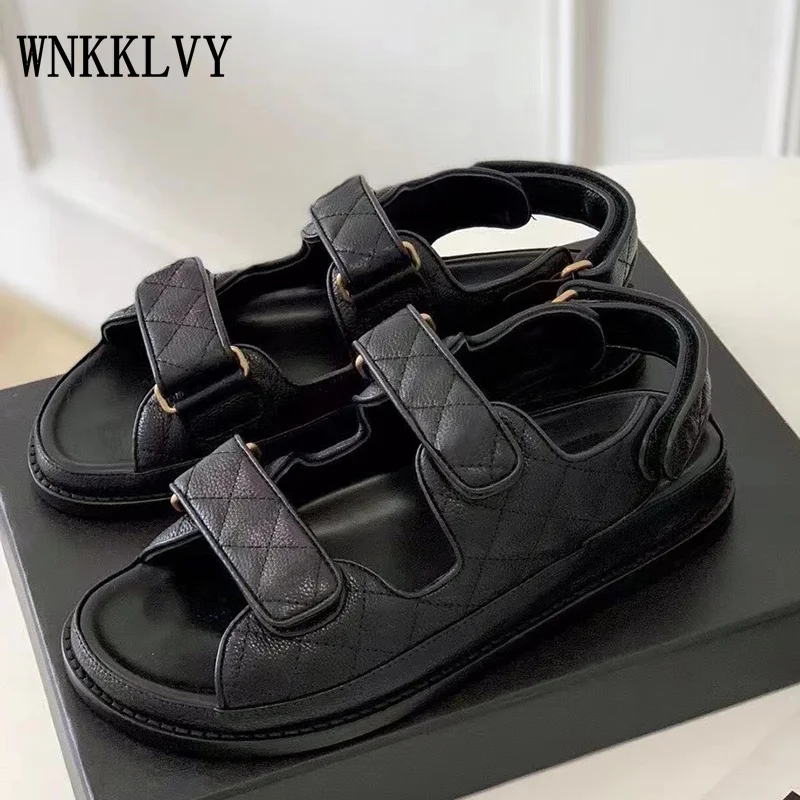 

Real Leather flat thick sole sandals Women 2022 spring summer Casual shoes sandalias fashion comfortable Beach shoes for girl