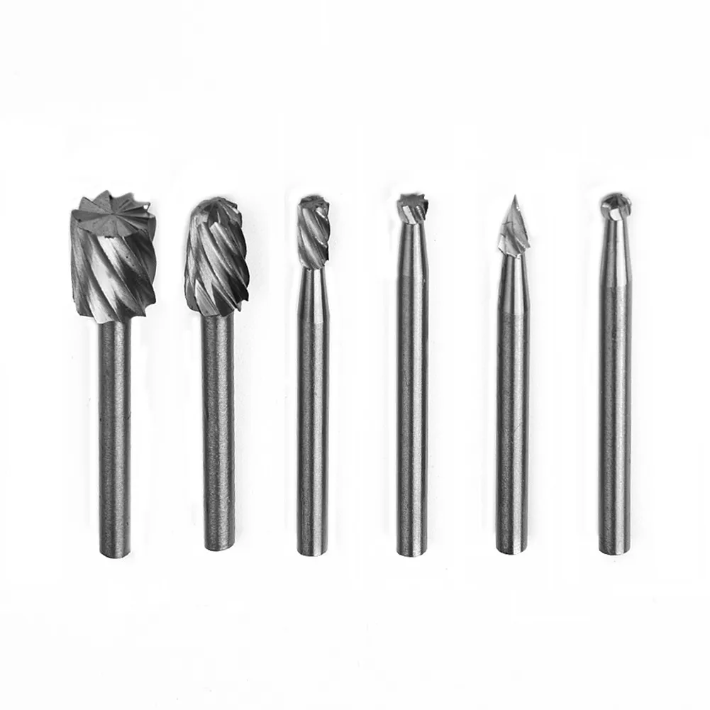 6PCS Rotary Cutter File HSS Routs Router Drill Bit Set Carbide Rotary Burr Tool Wood Stone Metal Root Carving Milling Tool