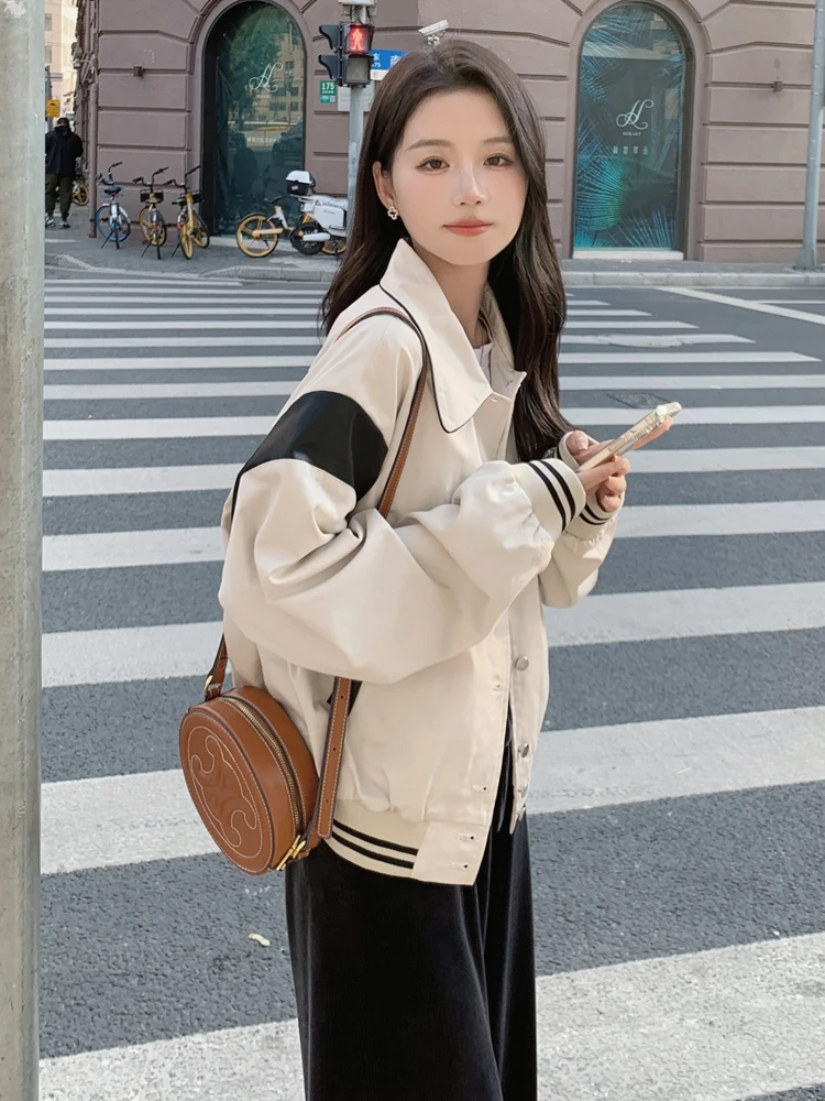 Baseball Uniform Short Outerwear Women Spring and Autumn Small Student 2024 Early New Creamy-white Leisure Jacket Top