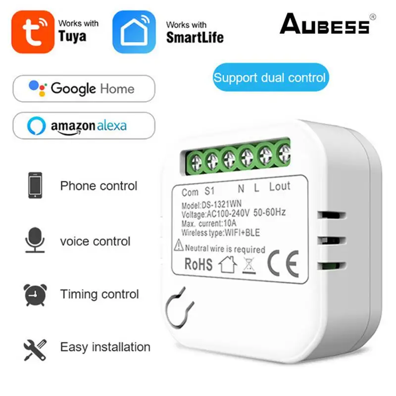 

Мини-переключатель Aubess на 10 А с поддержкой Alexa и Google Home