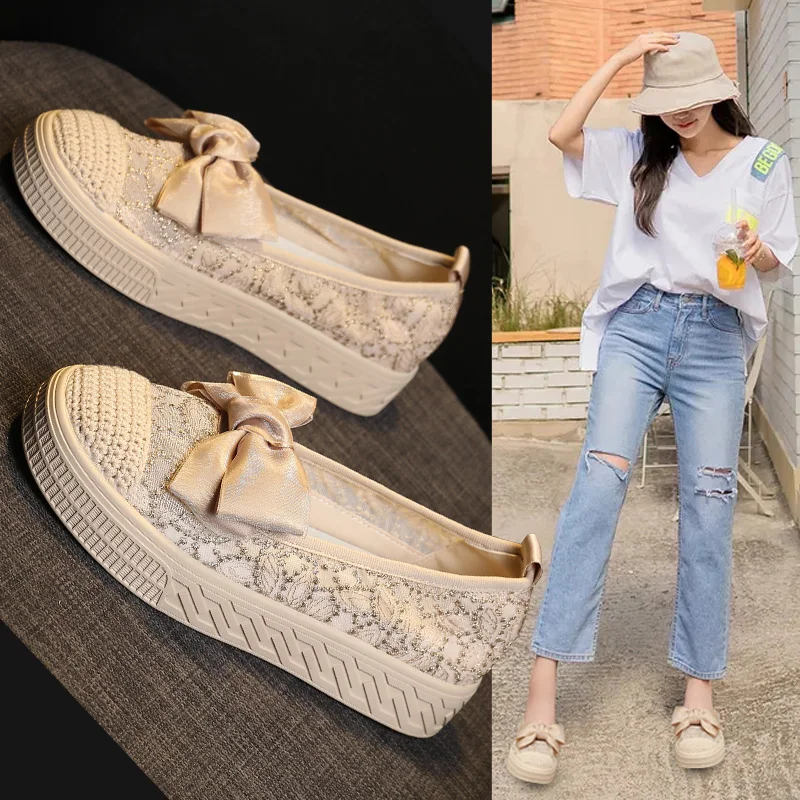 

Женские туфли с открытым носком, повседневные кроссовки на квадратном каблуке с бантом, классические туфли в стиле ретро, лето 2023