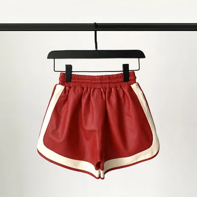 2023 Women New Genuine Sheep Leather Shorts Elastic Waist Drawsting Real Sheepskin Leather Shorts C1