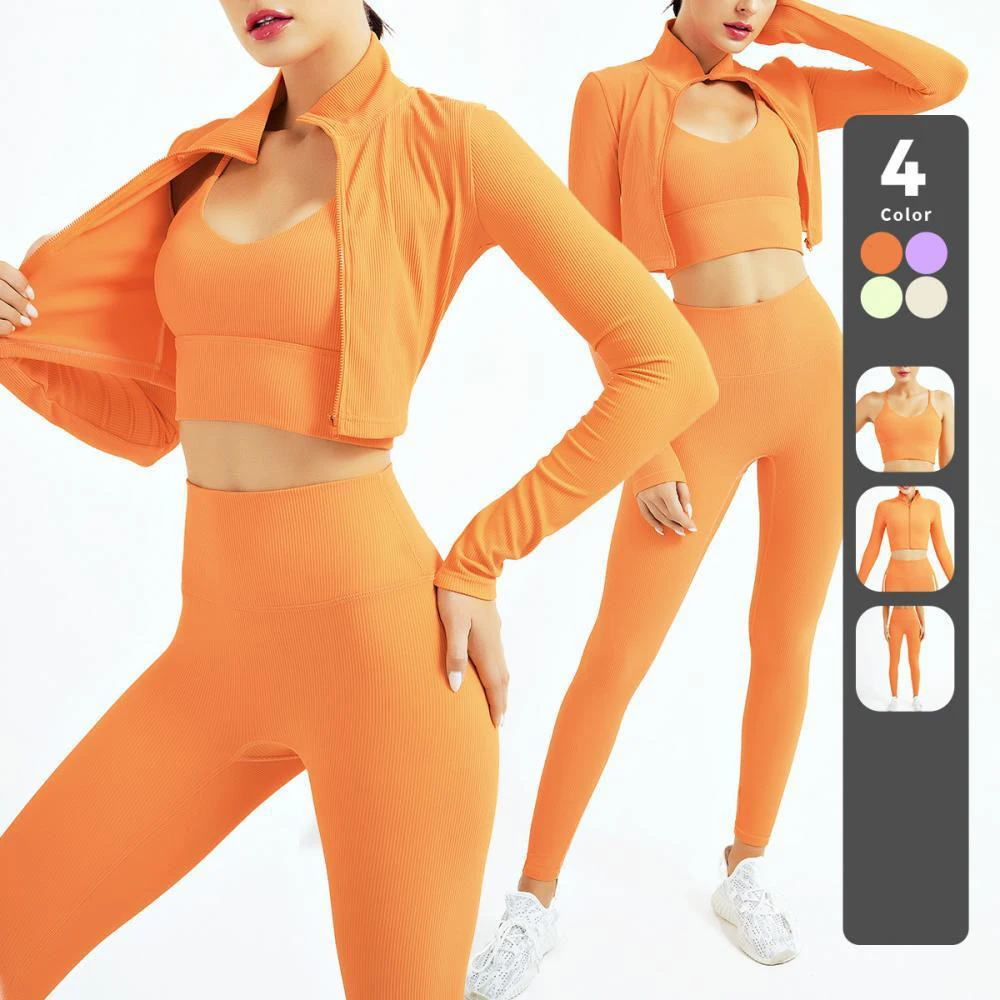 

Seamless Yoga Set Gym Fitness for Women Tracksuit Gym Clothing 2 Piece Sport Set Women Seamless Leggings Long Sleeve Crop Top