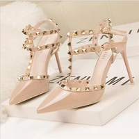 2022 summer shoes women high heels pointed toe pumps sexy rivet ankle strap thin heels female sandals fashion ladies shoe party