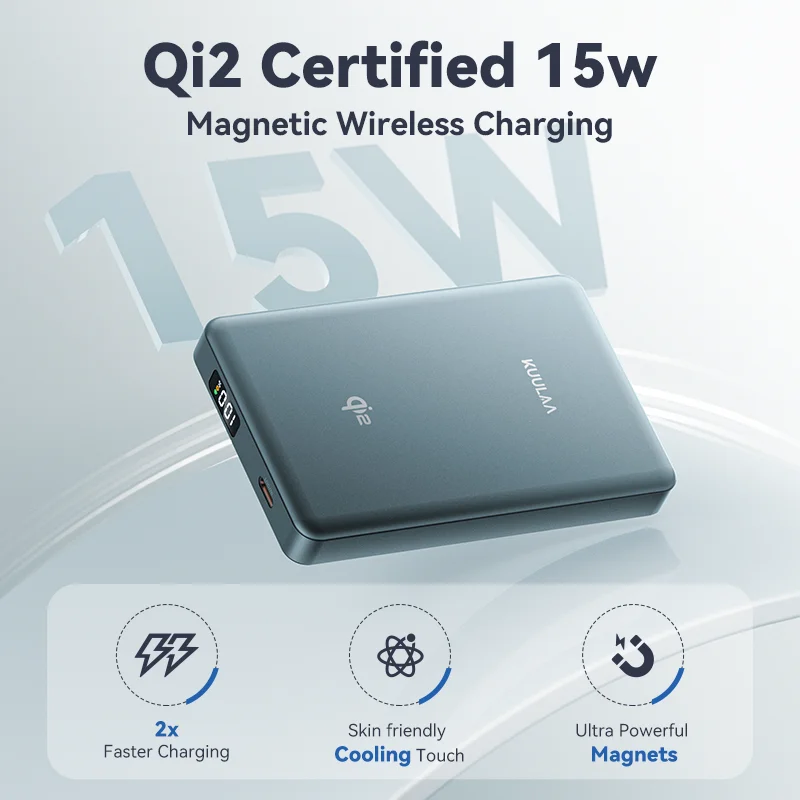 Фото KUULAA Qi2 Магнитный Power Bank 10000 мАч Портативное зарядное устройство PowerBank для Magsafe 15 Вт Беспроводная быстрая зарядка для iPhone 16 Pro Max №2