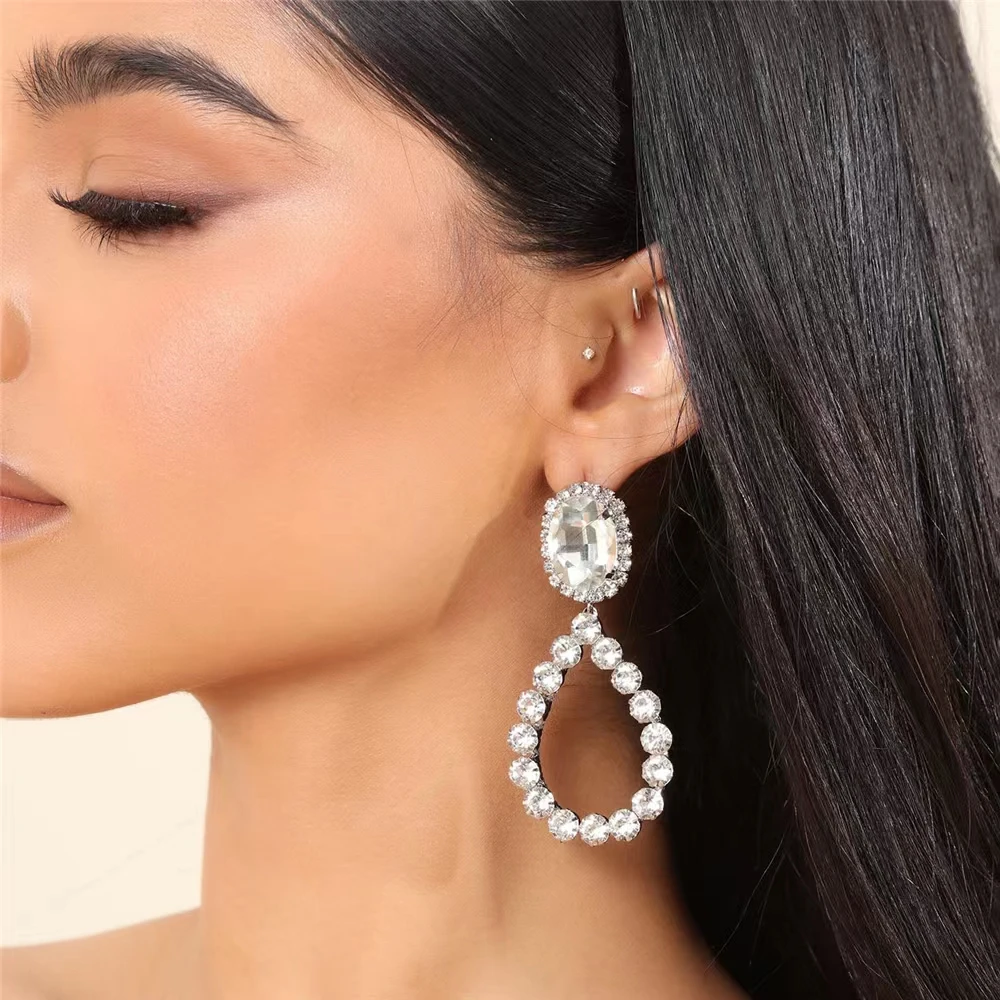 

Handmade New Hanging Earrings Women 2022 Statement Classic Rhinestone Cutout Drop Earrings Bride Water Drop Jewelry Wholesale