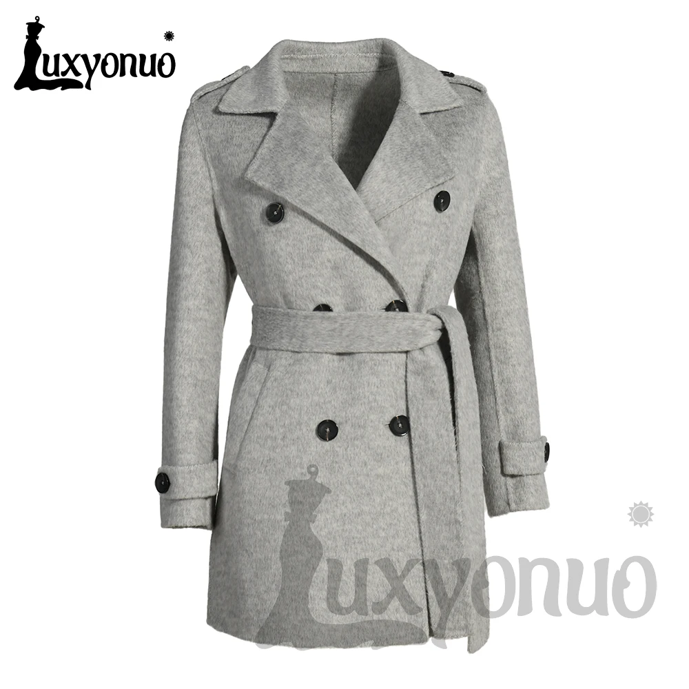 Женское шерстяное пальто Luxyonuo тренчкот средней длины женские двубортные из