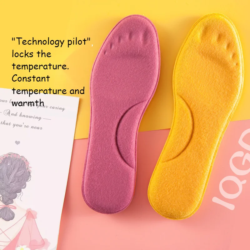 Freetie  Temperature Non Filling Massage Warm Insole Plush Thickened Heating Antibacterial Sweat Absorbing Cotton Insole