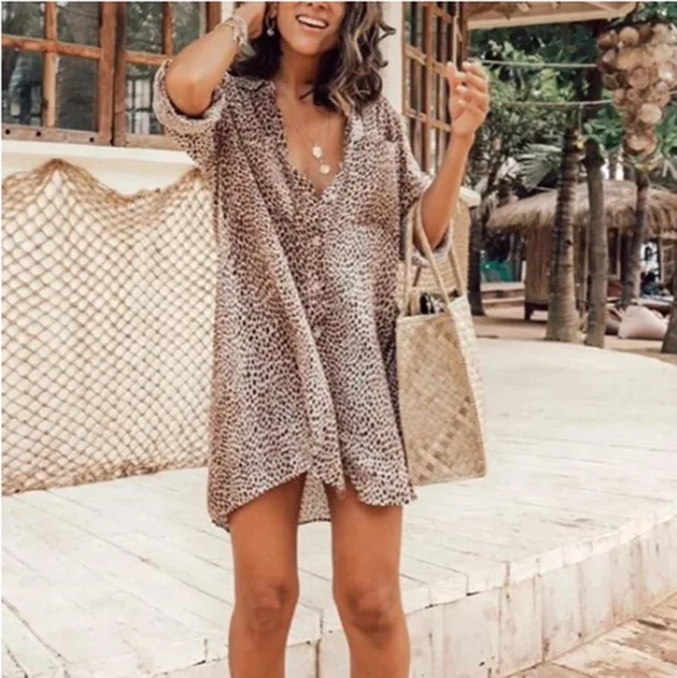 

2022 Summer Leopard Women's Short Dress Oversize Casual Loose Elegant Dresses Female Fashion Loose Casual Beach Ladies Clothes