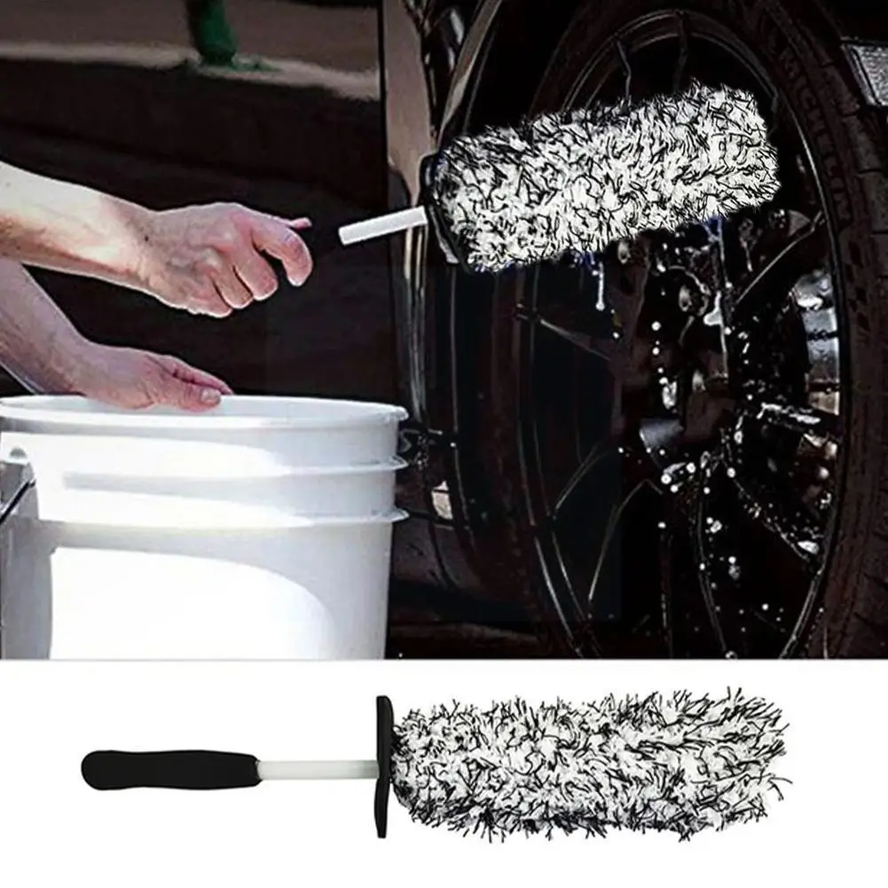 

Car Wash Brush Portable Microfiber Tire Rim Brush Non-Slip Wash Auto Cleaning Handle Accessories Washing Car Tools Cleaner Y0E8