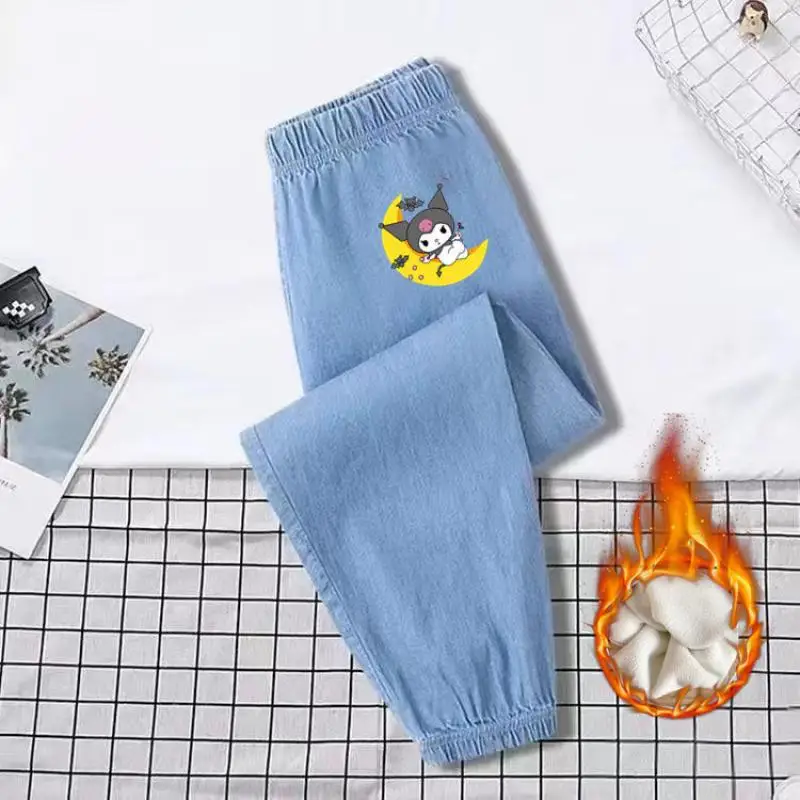 

Sanrio Children Kuromi Casual Pants Anime Figure Trouser for Kids Girls Plus Velvet Sweatpants Hot Sweet Cute Cartoon New Style