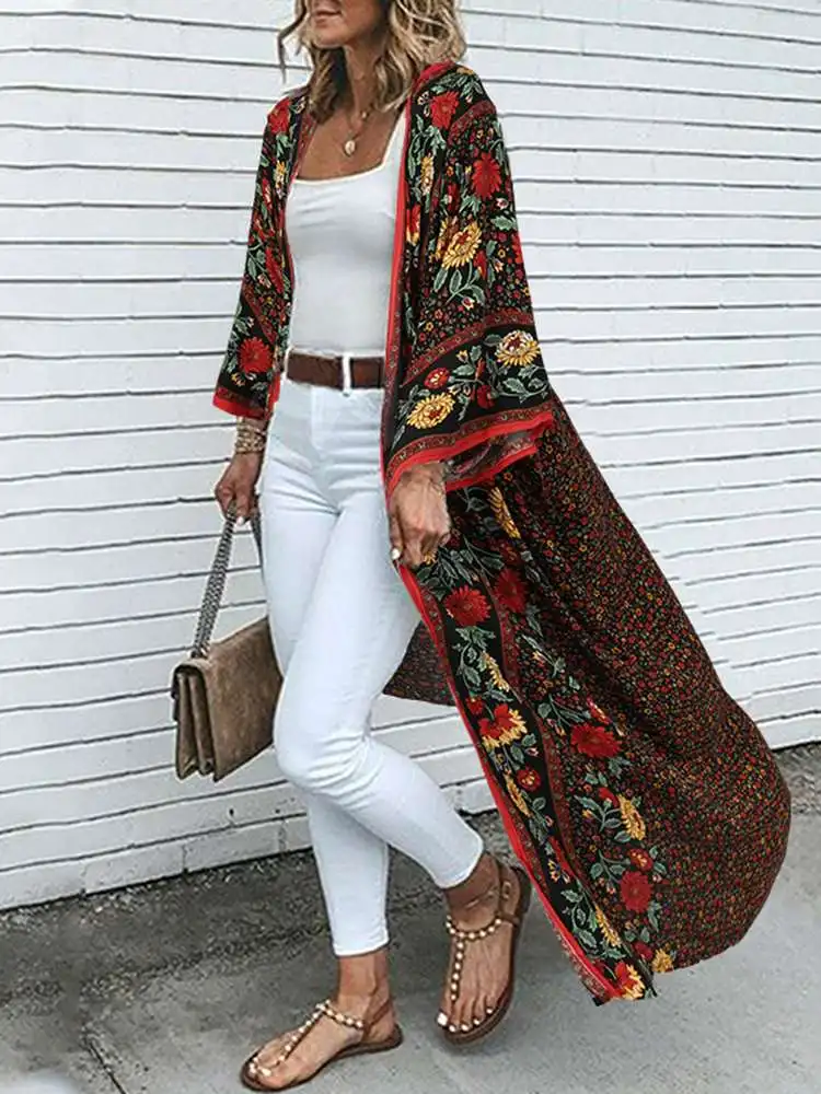 ZANZEA Bohemian Floral Printed Cardigan Women Summer Kimono Casual Vintage  Long Sleeve Blouse Beach Holiday Shirt Long Tops - купить по выгодной цене  | AliExpress