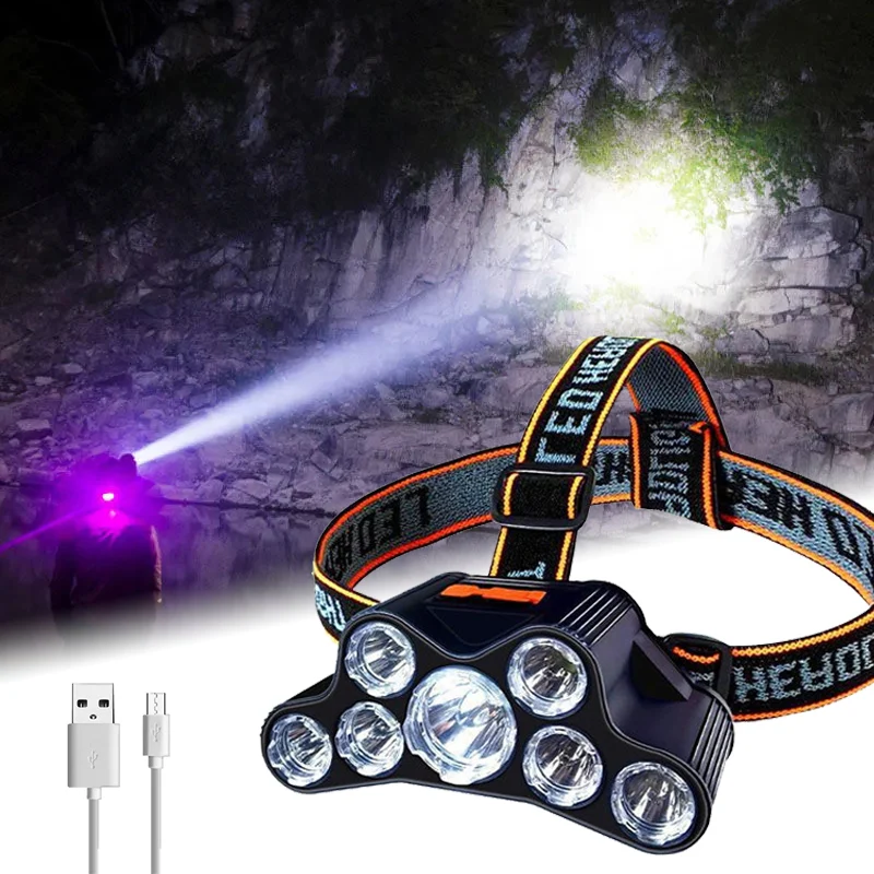 

7LED ABS Bright Portable Headlamp USB Rechargeable Headlamp Flashlight Lightweight Outdoor Work Camping Lantern Cycling Lights