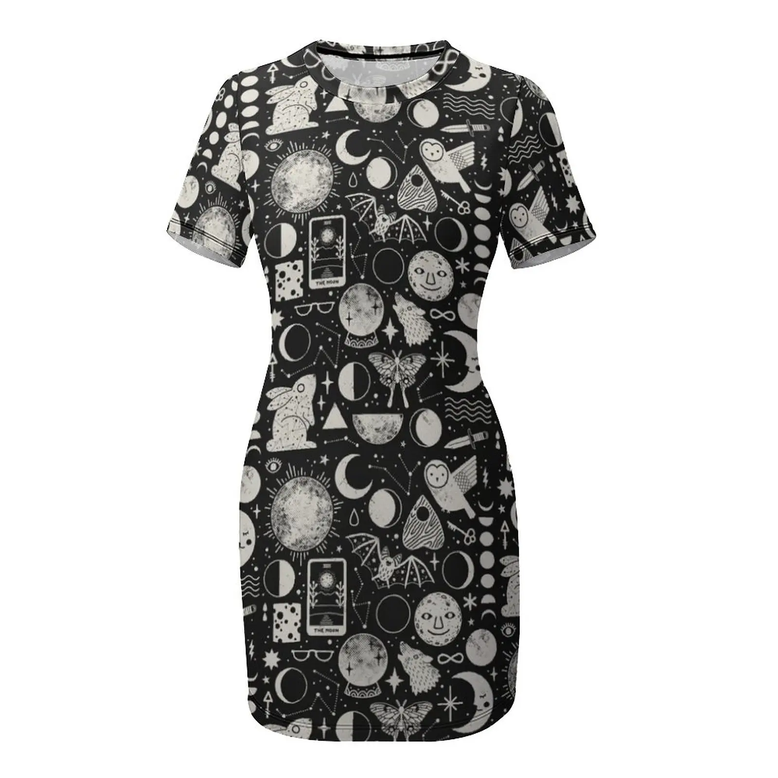 Лунный узор: платье Eclipse с короткими рукавами свадебное для гостей летнее женское