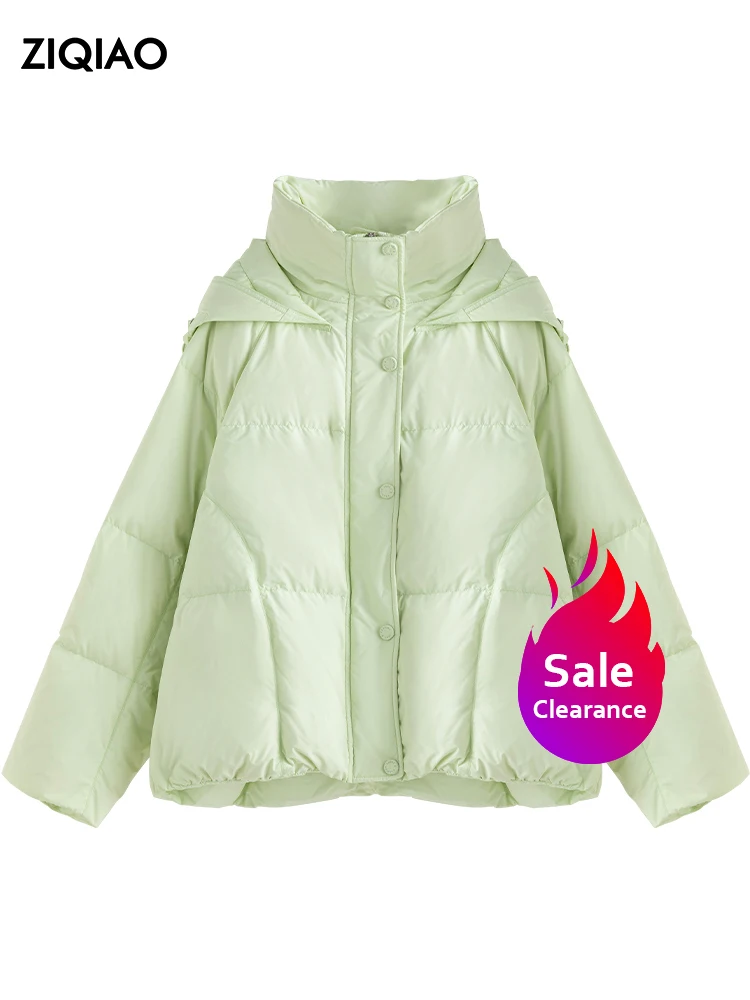 

ZIQIAO【Clearance Sale】140.5-155.5G Filling Capacity Hooded White Duck Down Jacket Women Winter 2022 Fresh Color Sweet Down Coat