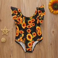 2 6 y toddler baby kids girls swimwear 2022 one piece swimsuit summer sunflowers print ruched swimwear swimsuit fashion clothes