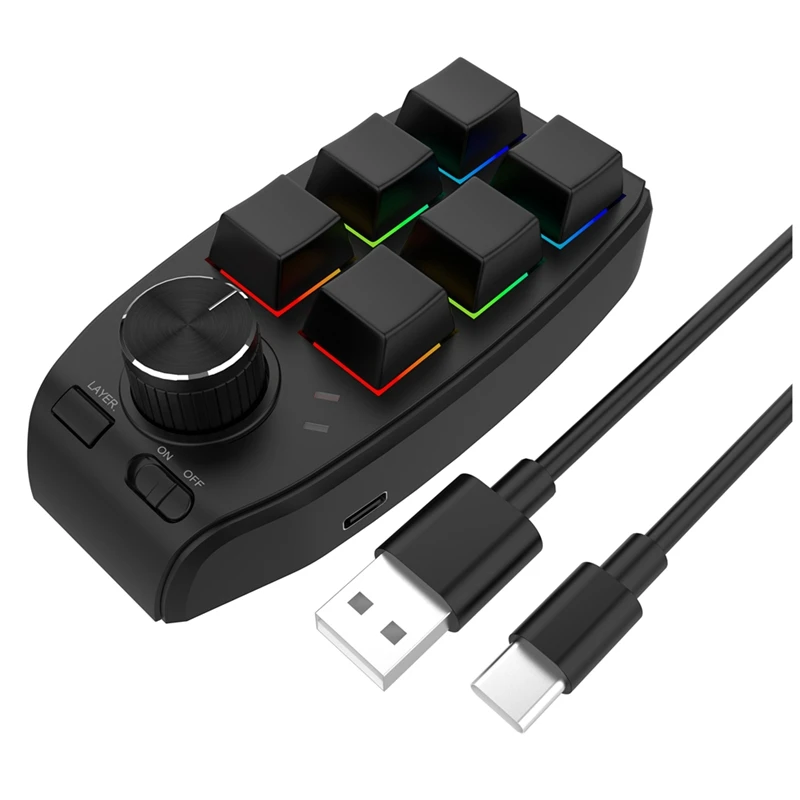 

Программируемая клавиатура для макросъемки, RGB клавиатура с ручками на заказ, 6 клавиш, 1 ручка, игровая мини-клавиатура, копия, вставка клавиатуры, Bluetooth, Черная