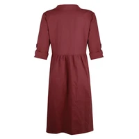 classic casual dress lapel breathable retro solid color long sleeve shirt dress autumn dress women dress