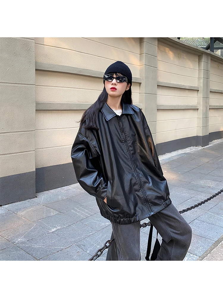 Женская куртка-бомбер с лацканами куртка из искусственной плиссированной кожи в