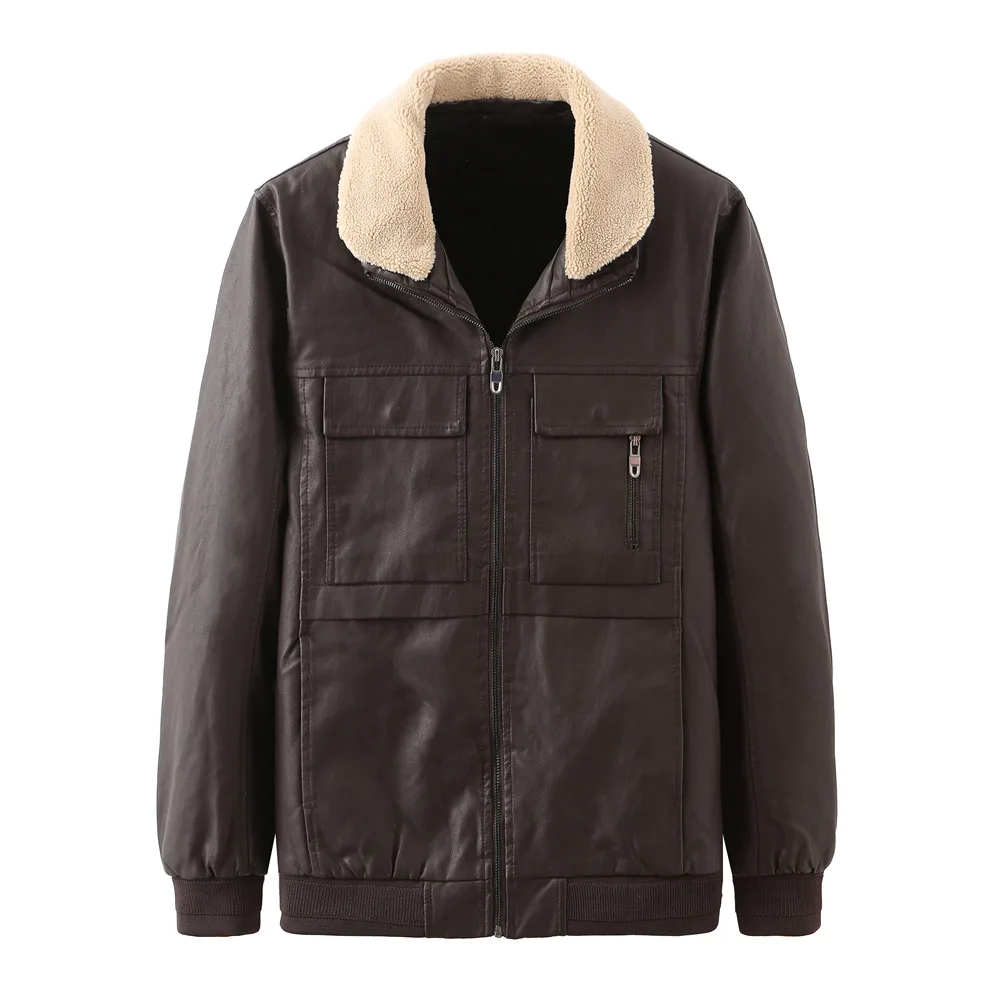 

STLLTS Autumn And Winter Fashion Fur Men's Plush Leather Jacket Multi-pocket Warm Solid Color Men's Jacket